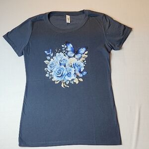 Elegant Blue Floral Women's Tee